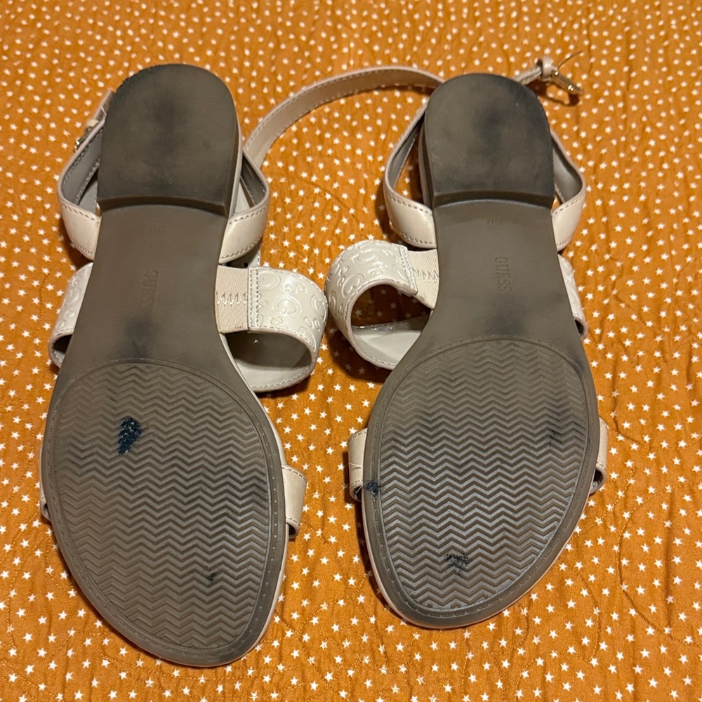Guess Beige/Tan Logo Strap Ankle Strap Sandals - Picture 4 of 7